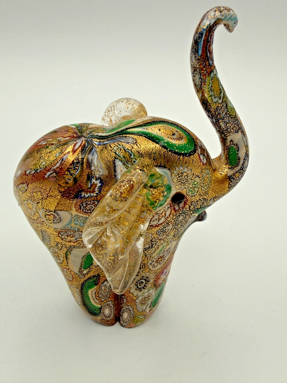 Vintage Murano Millefiori Gold Aventurine Art Glass Elephant Figurine 4.25"